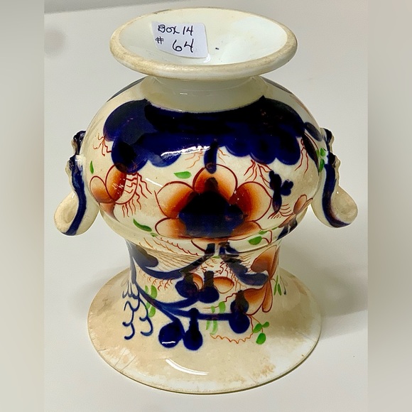 c. 1830 Vtg Gaudy Welsh Pansy Pattern Hand Painted Snake Head Handled Vase - Picture 14 of 16